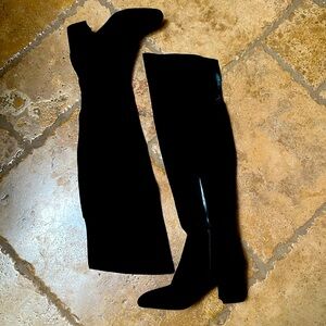 WHBM Black Suede Over Knee Boots - Block Heel
